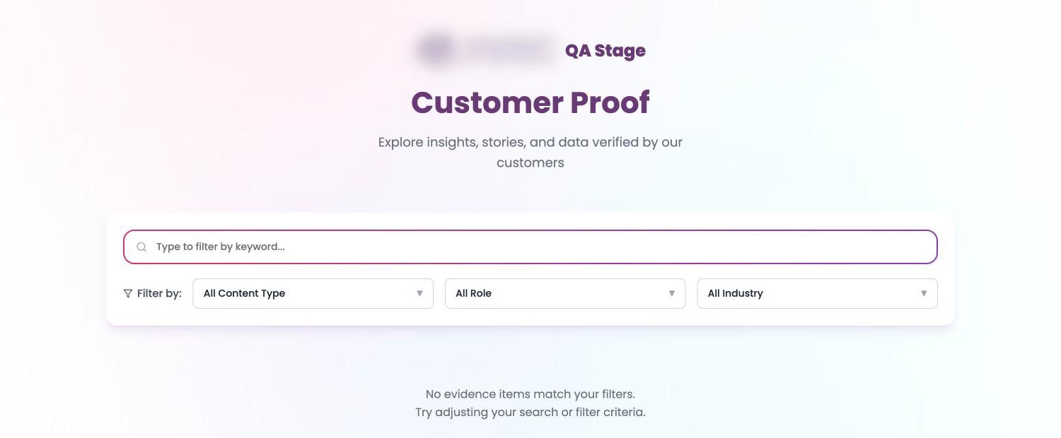 Social wall header showing the company logo beside the company name, above the wall title, filters and the default empty-state message
