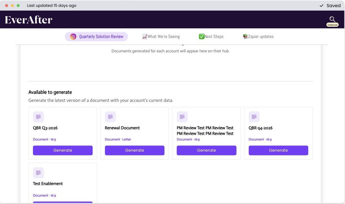 Documents widget on a customer hub listing documents available to generate